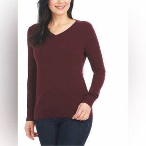 Hilary Radley Deep Maroon V-Neck Sweater